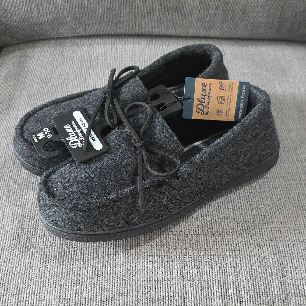 Men's Dluxe By Dearfoams Charcoal Gray Slippers, NWT, Size 9-10. - Picture 4 of 12